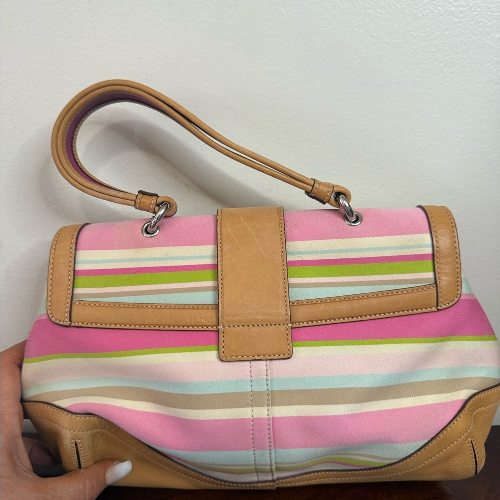 Coach Vintage Twill Soho Pink Multicolor Striped Top Handle Bag - Picture 8 of 13